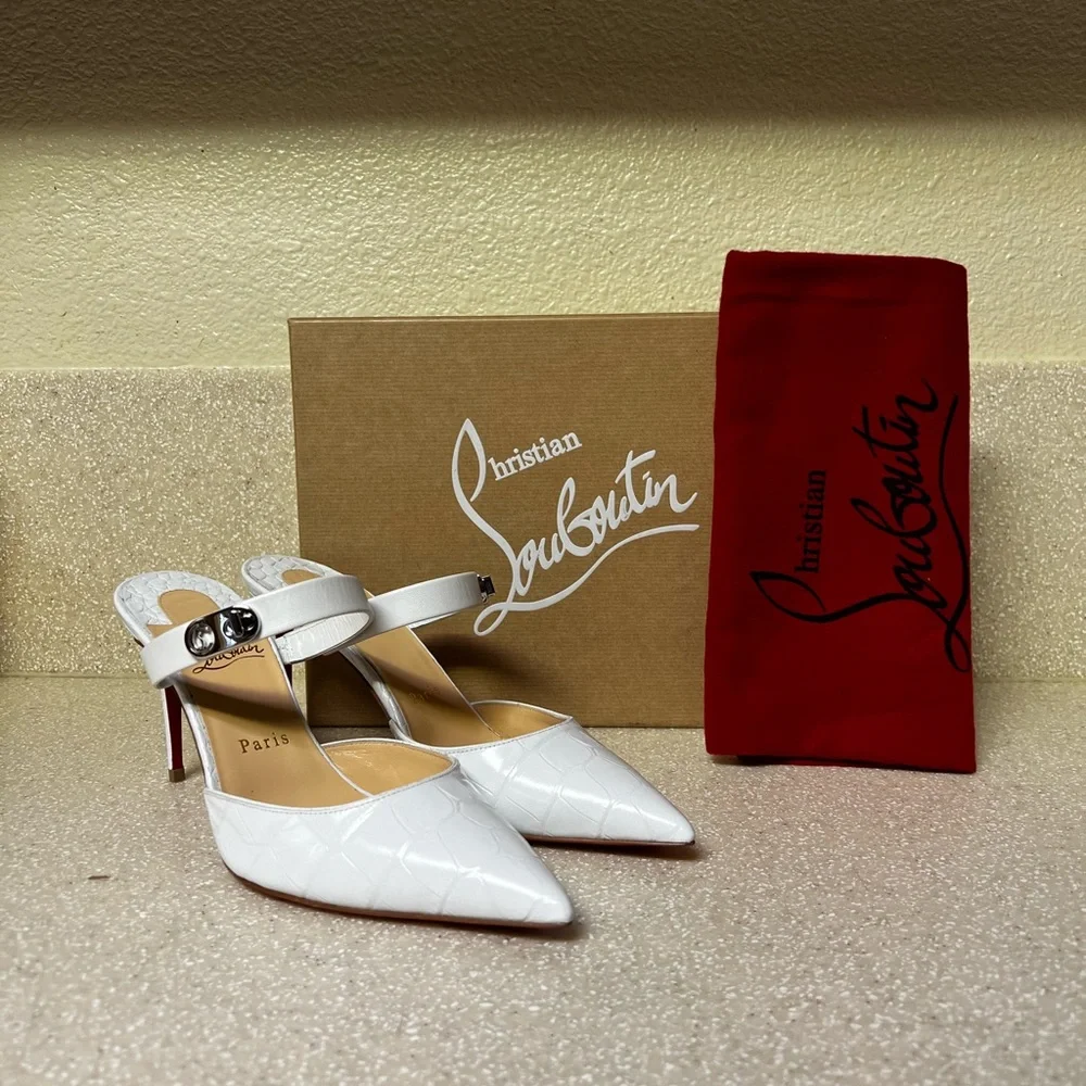 Christian Louboutin Choc Lock 85 Leather Pump White 38.5 / 8.5 - Picture 1 of 8